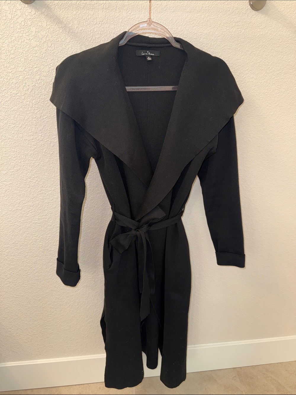 Love Tree Black Knit Belted Duster Cardigan